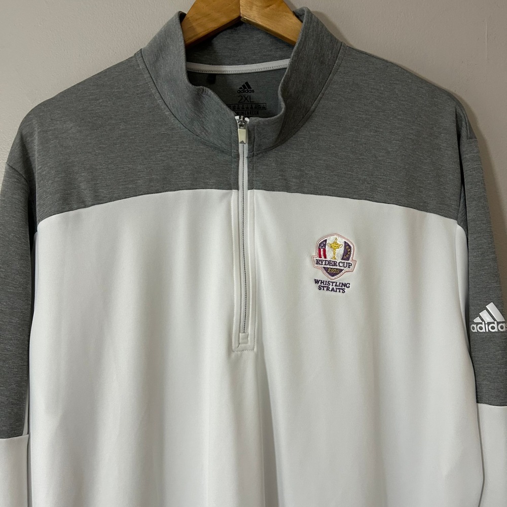 Adidas Pullover Men XXL White Gray Ryder Cup 2020 Whistling Straits 1/4 Zip Golf